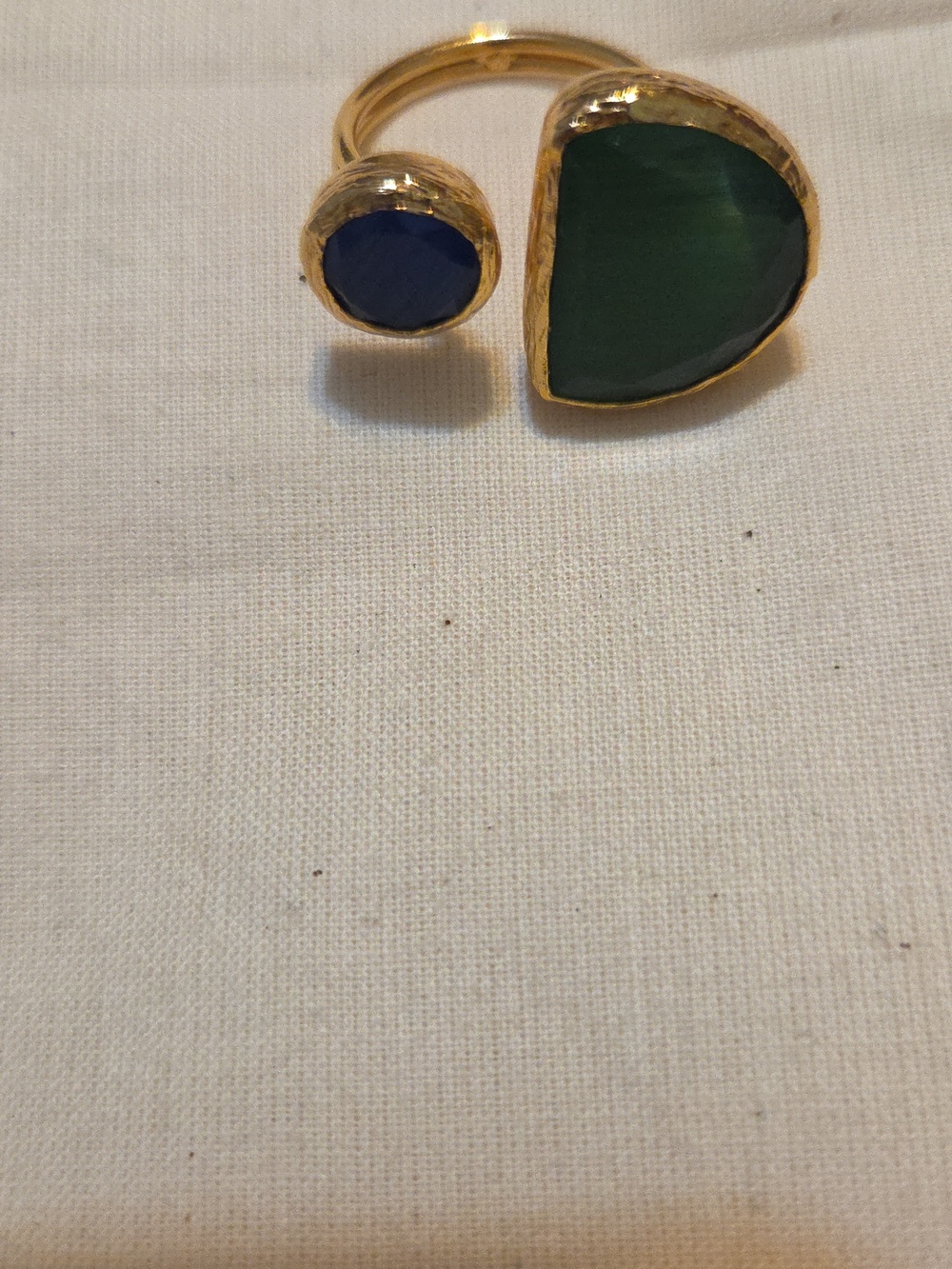 Gold-Trim Green and Blue Gemstone Statement Ring